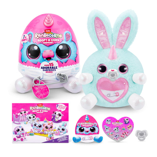 Rainbocorns Adopt-A-Corn bunny with pacifier, ready for nurture and play.