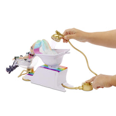 Rainbow High tint brush applies vivid color to hair during play.