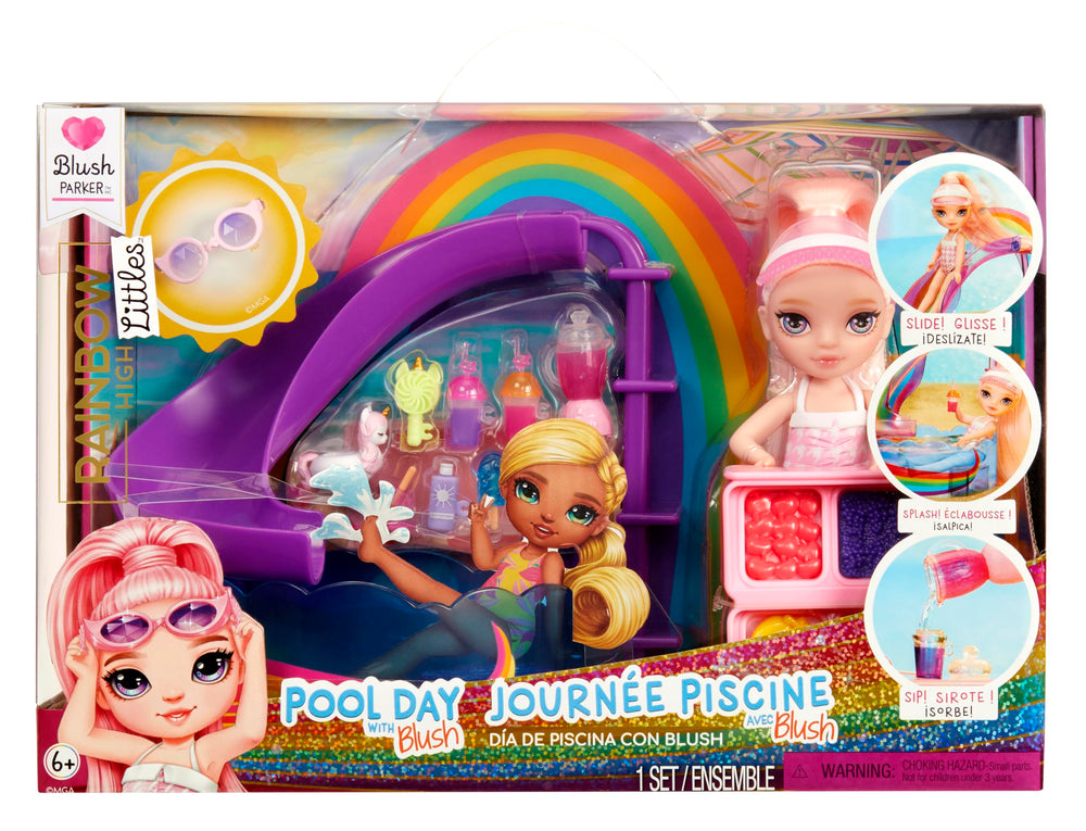 Rainbow High Littles pool day playset Blush doll sparks imaginative play