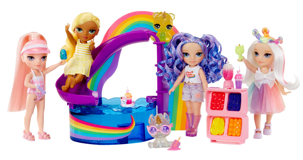 Rainbow High Littles pool day set includes all included items for stories