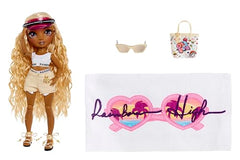 Rainbow High Pacific Coast Harper Dune interchangeable legs offer pose flexibility for dynamic fashion scenes.