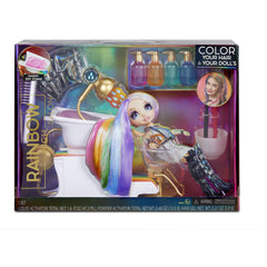 Rainbow High salon chair provides a comfy station for styling sessions.