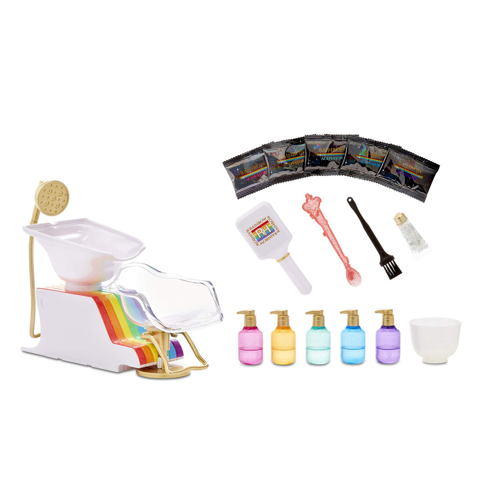 Rainbow High salon sink lets kids wash and rinse colors with a real water spray.
