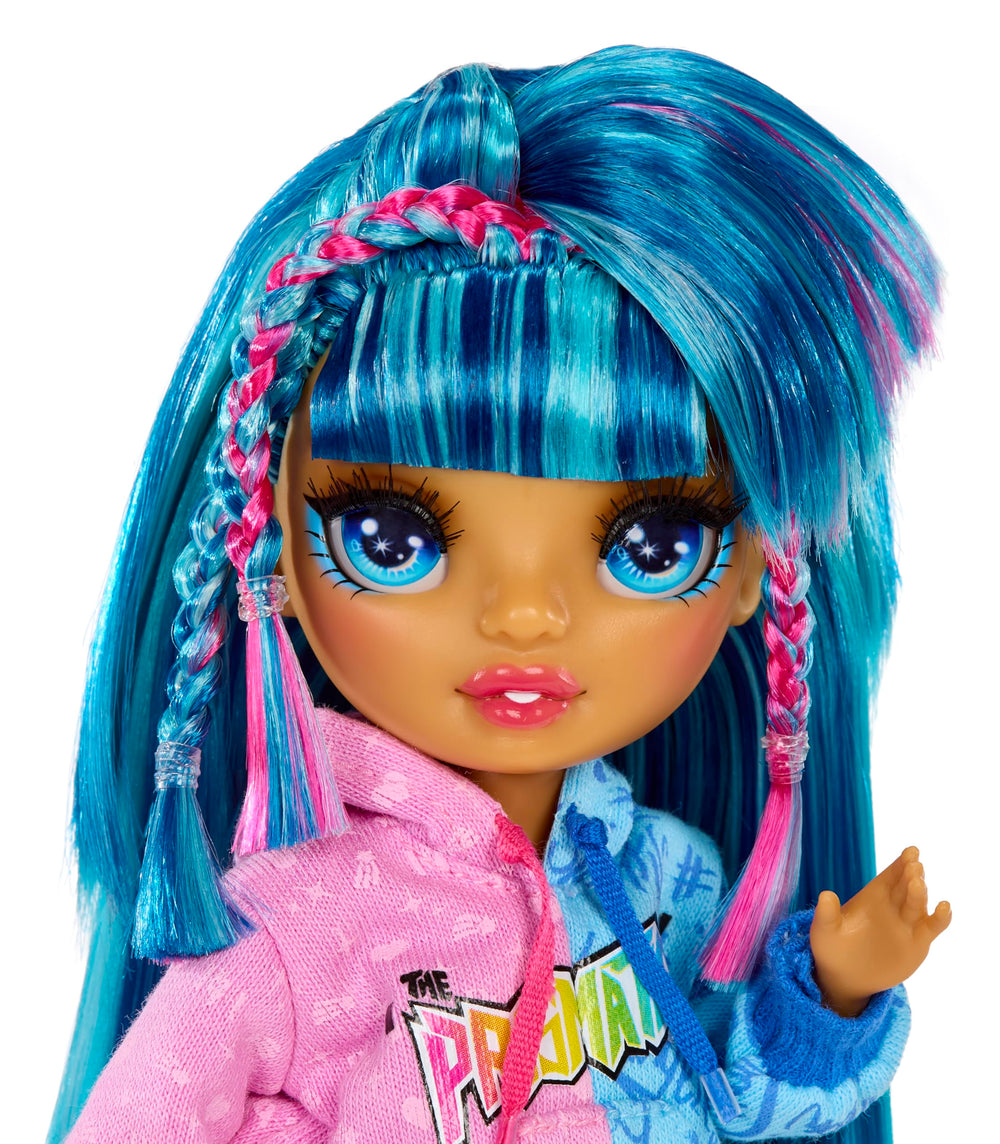 Rainbow High Skyler blue hair and facial details for expressive play.