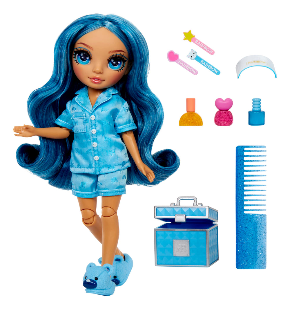 Rainbow High Skyler in blue pajama set, perfect for cozy bedtime stories.