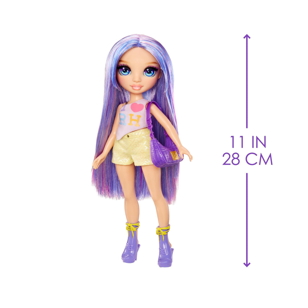 Rainbow High Violet doll hair features long purple strands for brushing and styling fun.