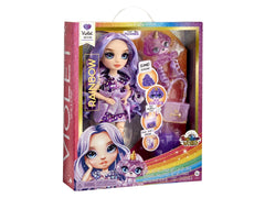 Rainbow High Violet dress with sparkles for stylish pretend looks.