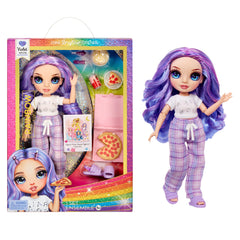 Rainbow High Violet nine-inch doll in purple pajamas for storytelling play.