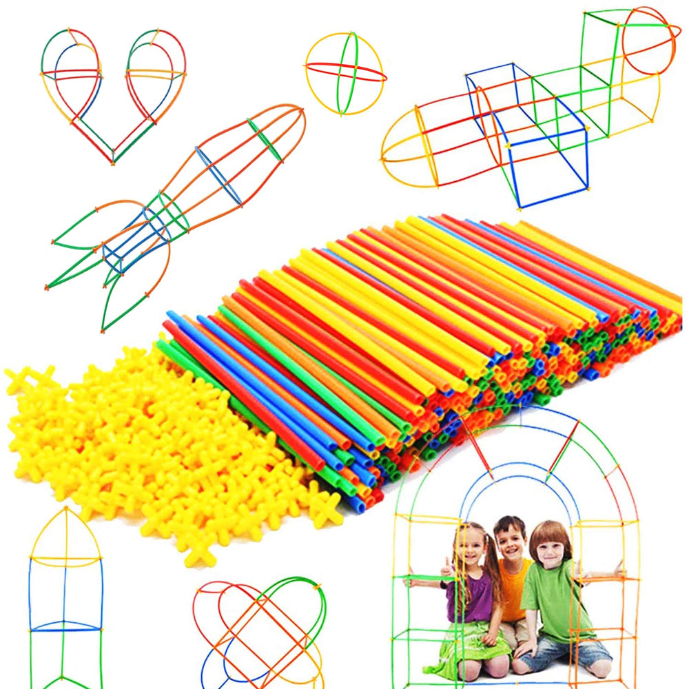 Rainbow Toyfrog colorful straw pieces for creative building and open-ended play.