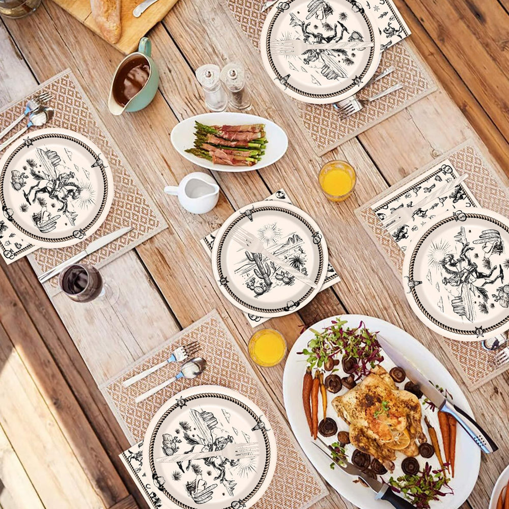 Rakuto Western baby shower tableware adds themed charm.