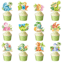 Rakuto dinosaur baby shower topper set adorns cupcakes with festive flair