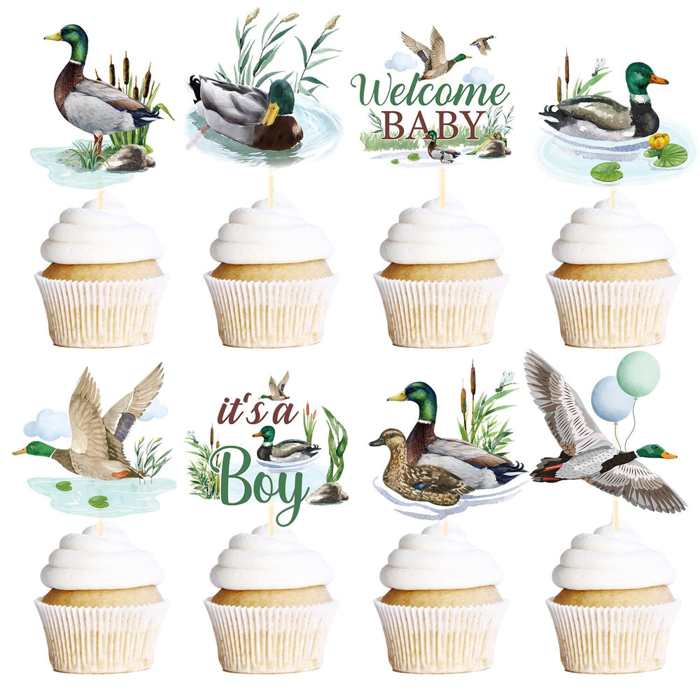 Rakuto Mallard Duck cupcake toppers set for baby shower desserts