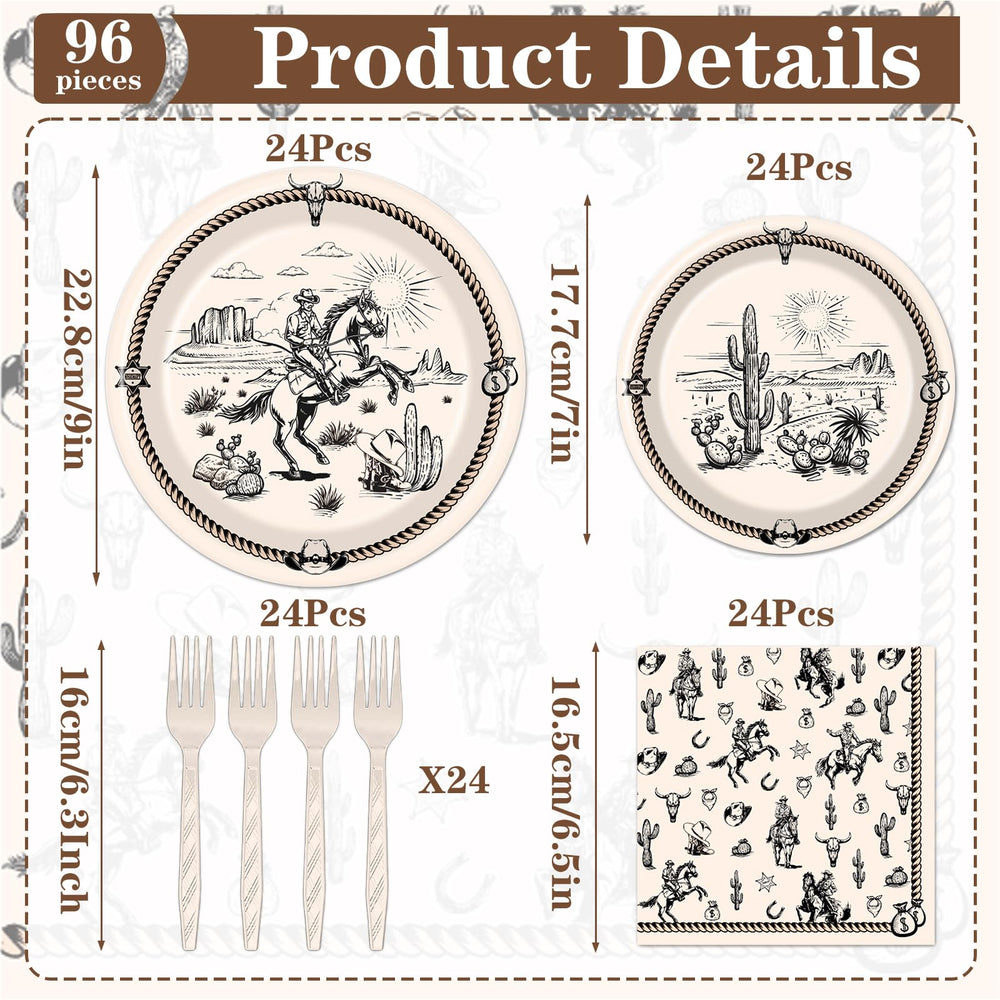 Rakuto western theme 24 large plates for a complete rodeo feast.
