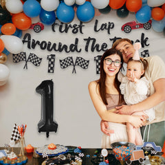 RANERVZ Fast One birthday decor brings bright black and red accents to photos