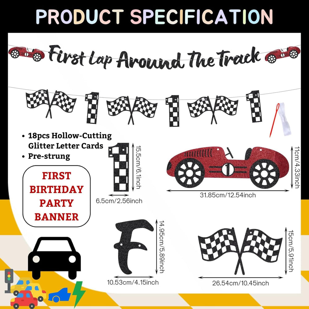 RANERVZ race car flag sign enhances birthday decor with playful first birthday elements