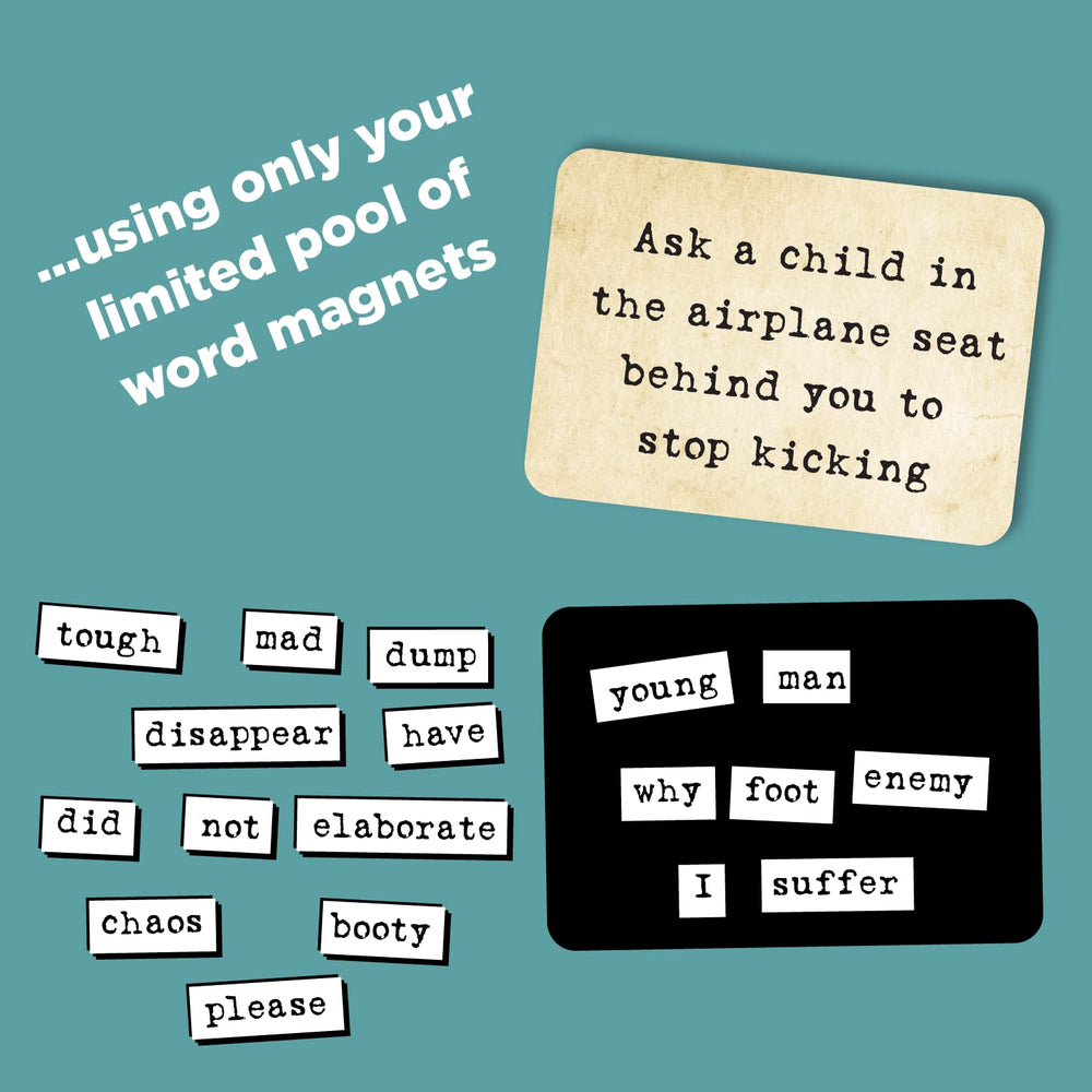 Ransom Notes game components reveal magnets and prompts for endless game-night combinations