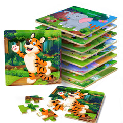 RANSUNN wooden animal puzzles for ages 3-5 with colorful pieces to boost hand-eye coordination