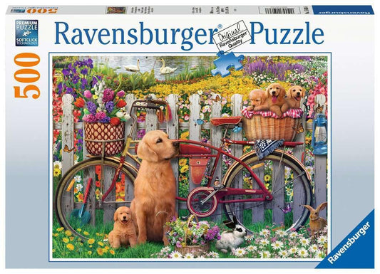 Ravensburger 15036 Cute Dogs in the Garden puzzle pieces interlock precisely.