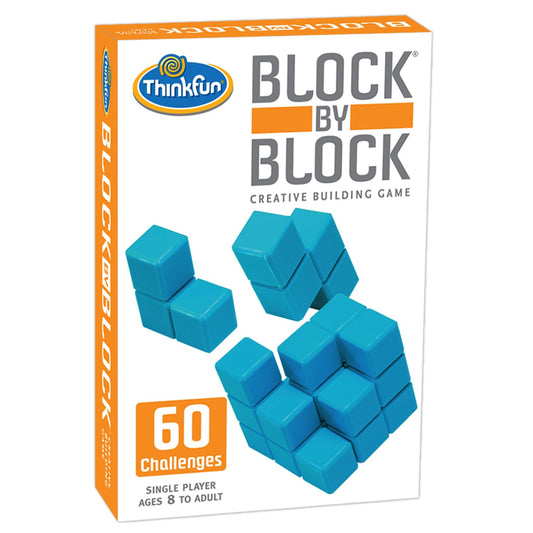 Ravensburger Block by Block seven puzzle pieces ready to form 3D structures for spatial challenges.
