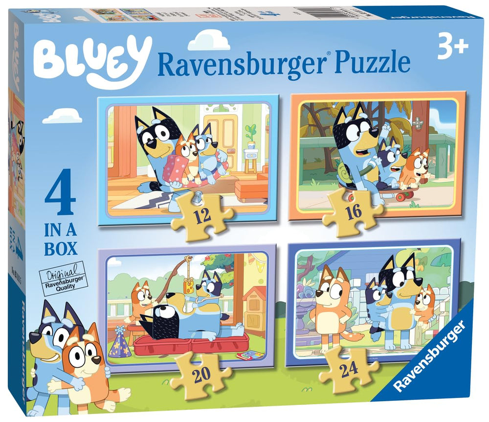 Ravensburger Bluey 4-in-Box Puzzle Bluey and Bingo scene boosts focus and family play