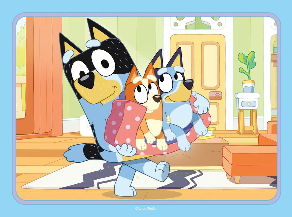 Ravensburger Bluey 4-in-Box Puzzle Mum and Dad scene supports calm, focused playtime