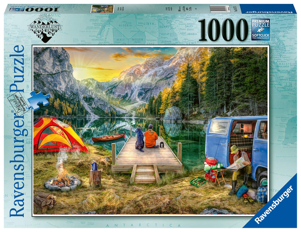 Ravensburger Calm Campsite Puzzle box ready for a family puzzle session.