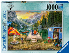 Ravensburger Calm Campsite Puzzle box ready for a family puzzle session.