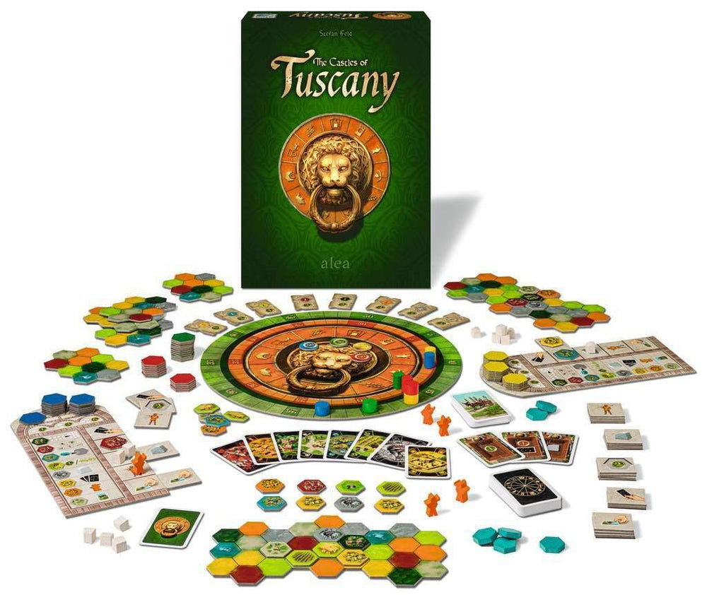 Ravensburger Castles of Tuscany marbles and goods, highlighting valuable resources.