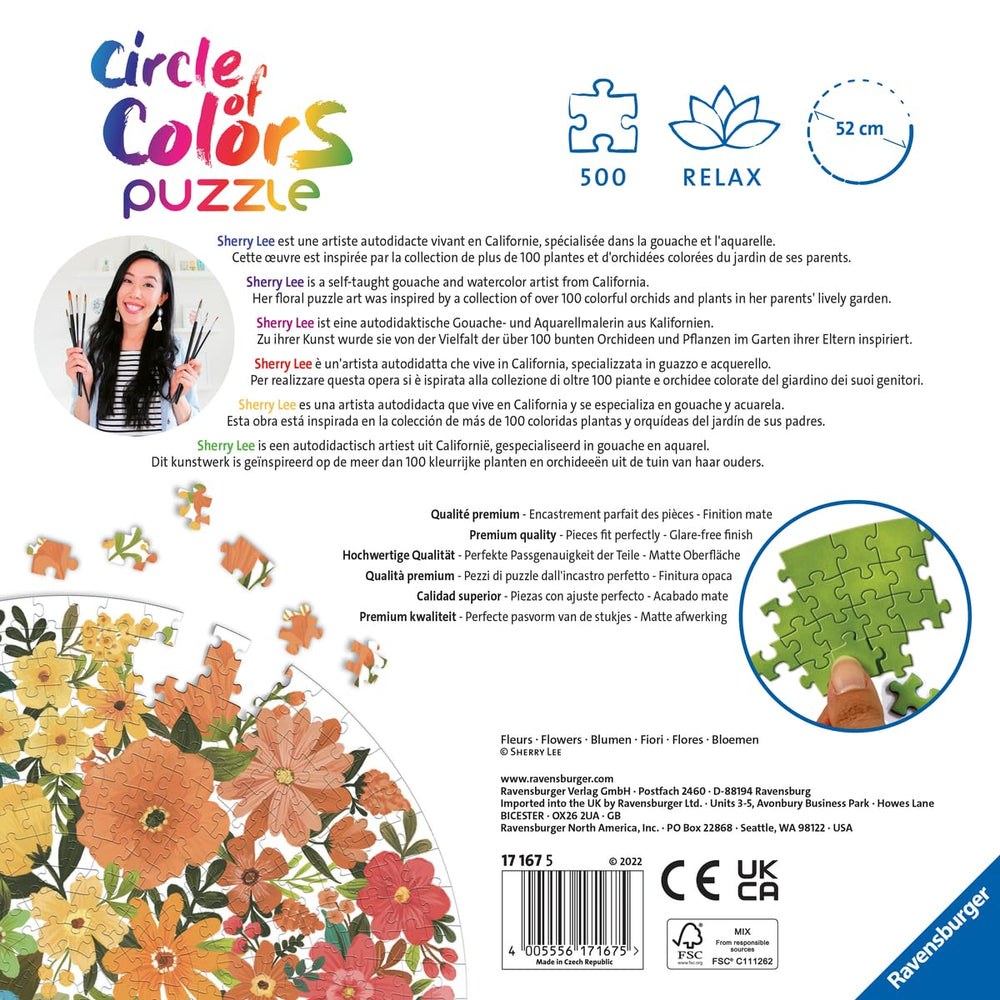 Ravensburger Circle of Colors: Flowers artwork emphasizing bold palette perfect for family fun.