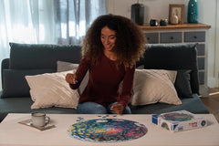 Ravensburger Circle of Colors: Flowers puzzle matte finish reduces glare for comfortable viewing.
