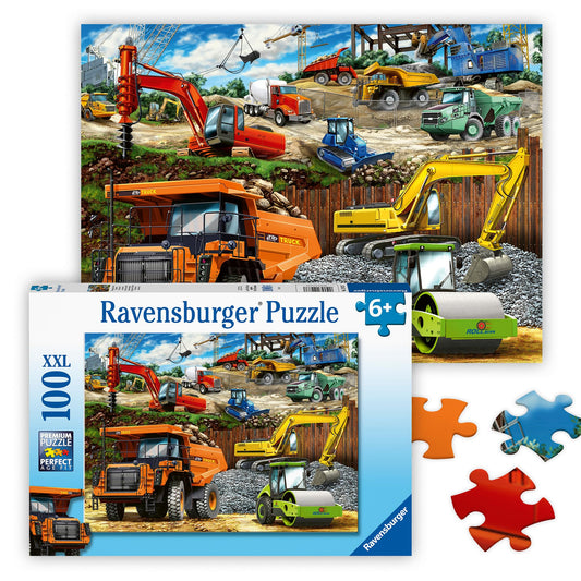 Ravensburger construction vehicles dump-truck puzzle image to spark imaginative play and fine motor skills.