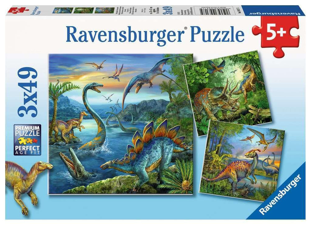 Ravensburger Dinosaur Fascination cover image for three 49-piece puzzles for focused play