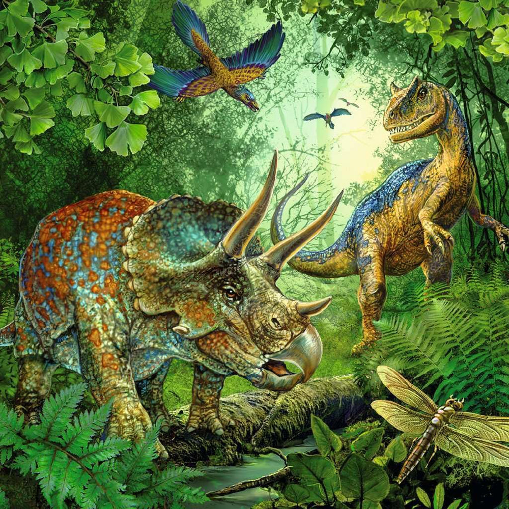 Ravensburger Dinosaur Fascination display emphasizes three distinct puzzles for varied play