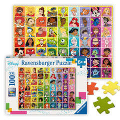 Ravensburger Disney Color Palette 100 Piece Puzzle: vibrant grid of Disney and Pixar characters for screen-free play