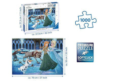 Ravensburger Disney Frozen 1000-piece puzzle highlighting Kristoff and Sven with vivid, kid-friendly visuals.