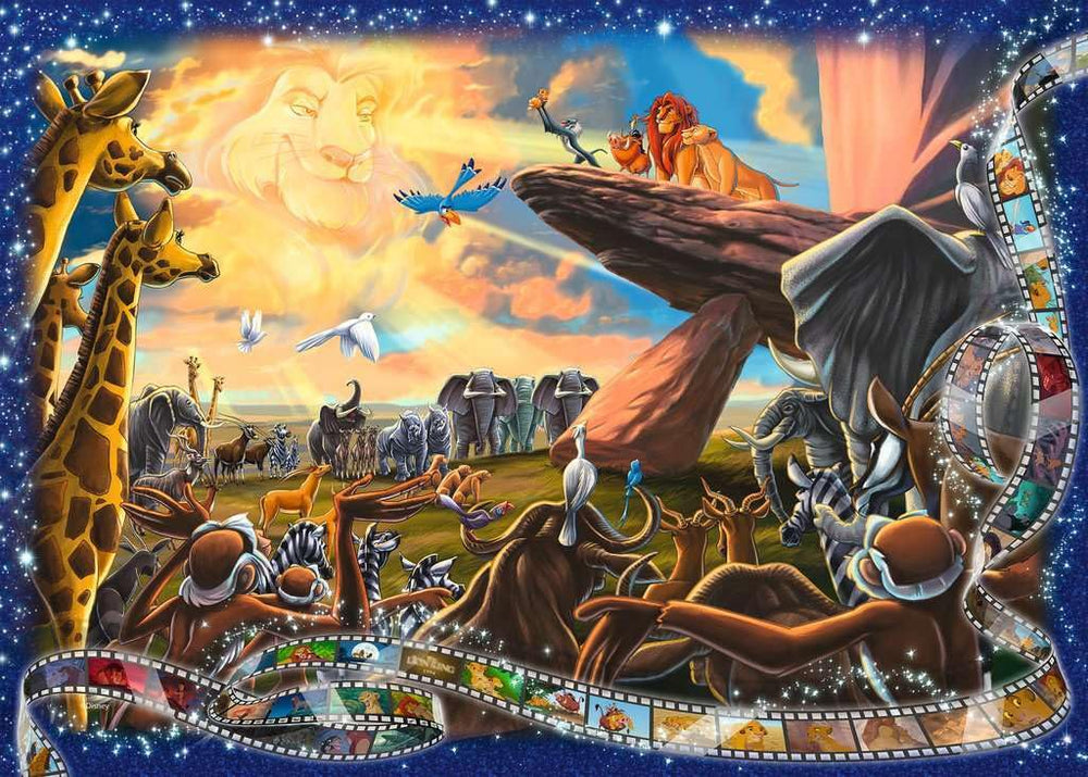 Ravensburger Disney Lion King puzzle scene artwork showcasing vibrant colors and nostalgic moments.