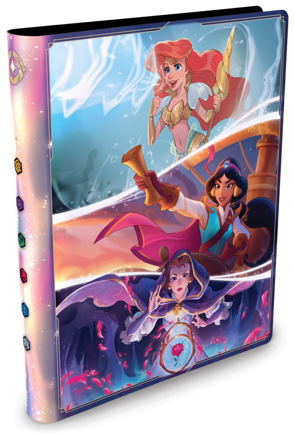 Inside pages of the portfolio with card slots for organized storage