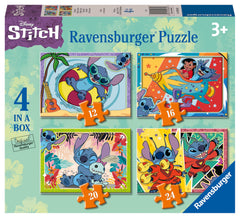Ravensburger Disney Stitch puzzle box cover featuring Stitch, kid-friendly family activity.