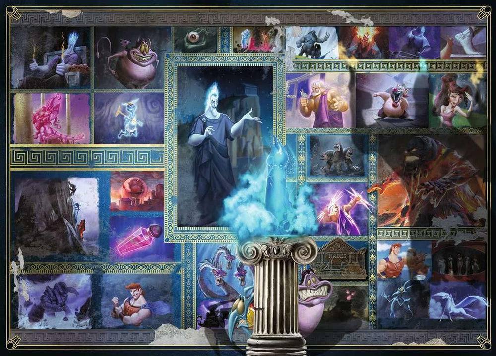 Ravensburger Disney Villainous Hades puzzle pieces spread for visual appeal