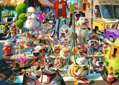 Ravensburger The Dog Walker: colorful companions scene supports mindful, screen-free family bonding.