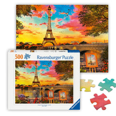 Ravensburger Evening in Paris puzzle shows a dusk scene to inspire mindful, screen-free evenings