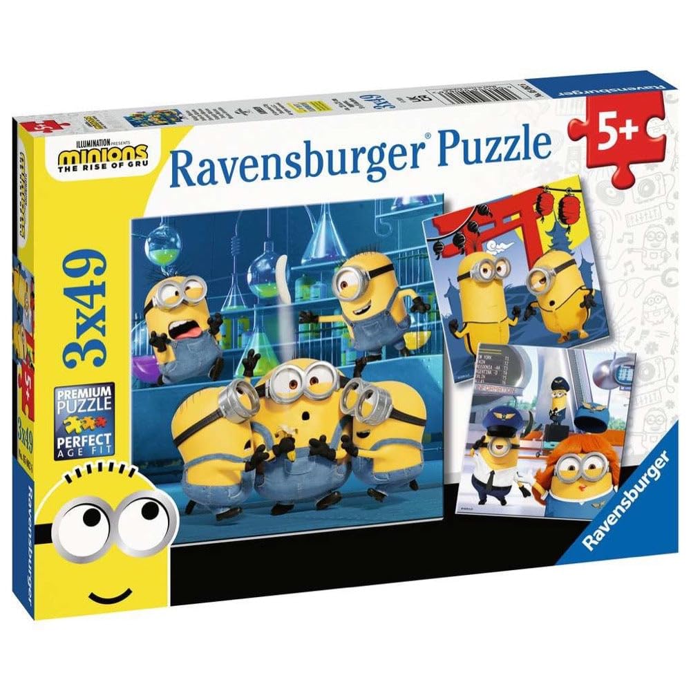 Ravensburger Funny Minions puzzle trio durable pieces: safe, glare-free surface with vivid colors.