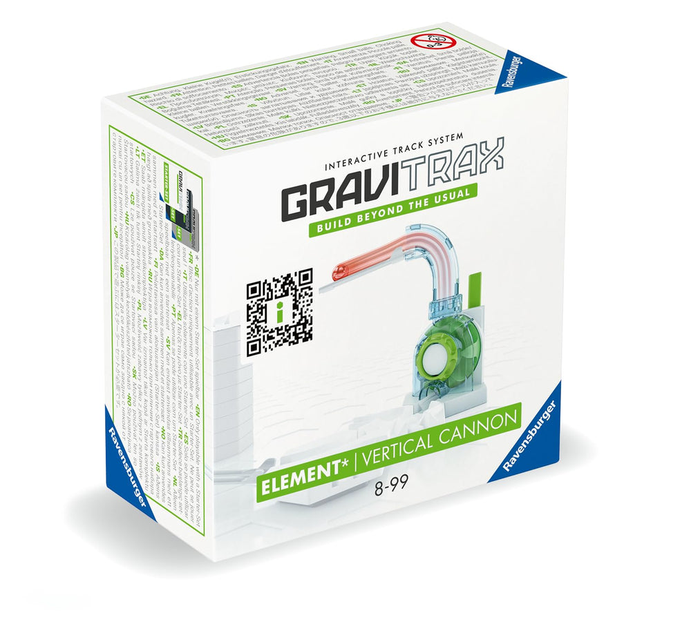Ravensburger GraviTrax Vertical Cannon in action accelerating marbles upward.