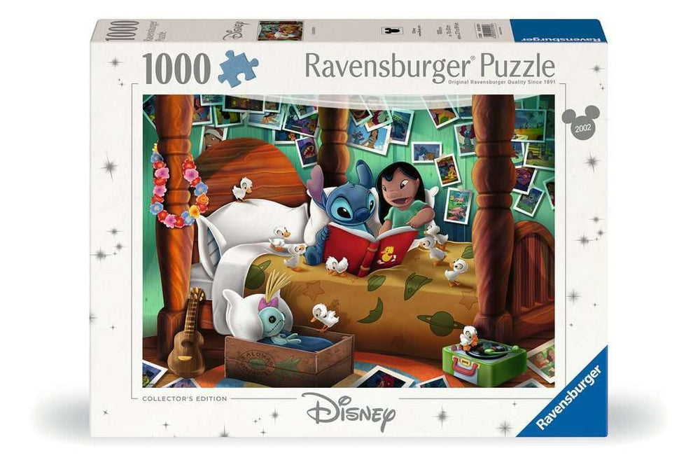 Ravensburger Lilo & Stitch 1000-piece puzzle cover showing a vibrant tropical scene for family fun