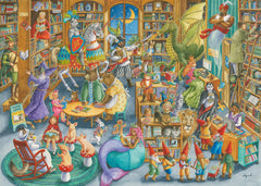 Ravensburger Midnight at The Library puzzle cover art highlighting detailed nocturnal library scene for an engaging start
