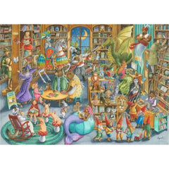 Ravensburger Midnight at the Library puzzle pieces-closeup reveals vibrant colors and precise interlocking for enjoyable assembly.