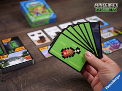 Ravensburger Minecraft Explorers decks and tokens, compact for travel.