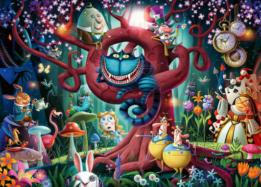 Ravensburger Most Everyone is Mad puzzle cover featuring whimsical Alice scene for shared family fun