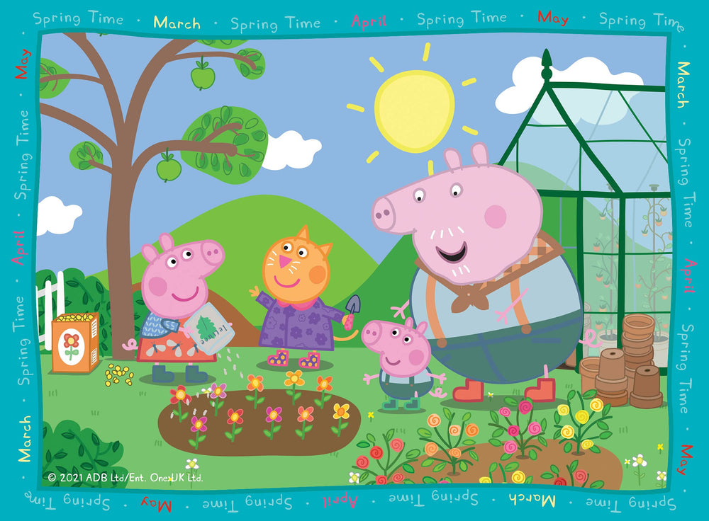 Ravensburger Peppa Pig Four Seasons puzzle season characters image supports seasonal learning routines.