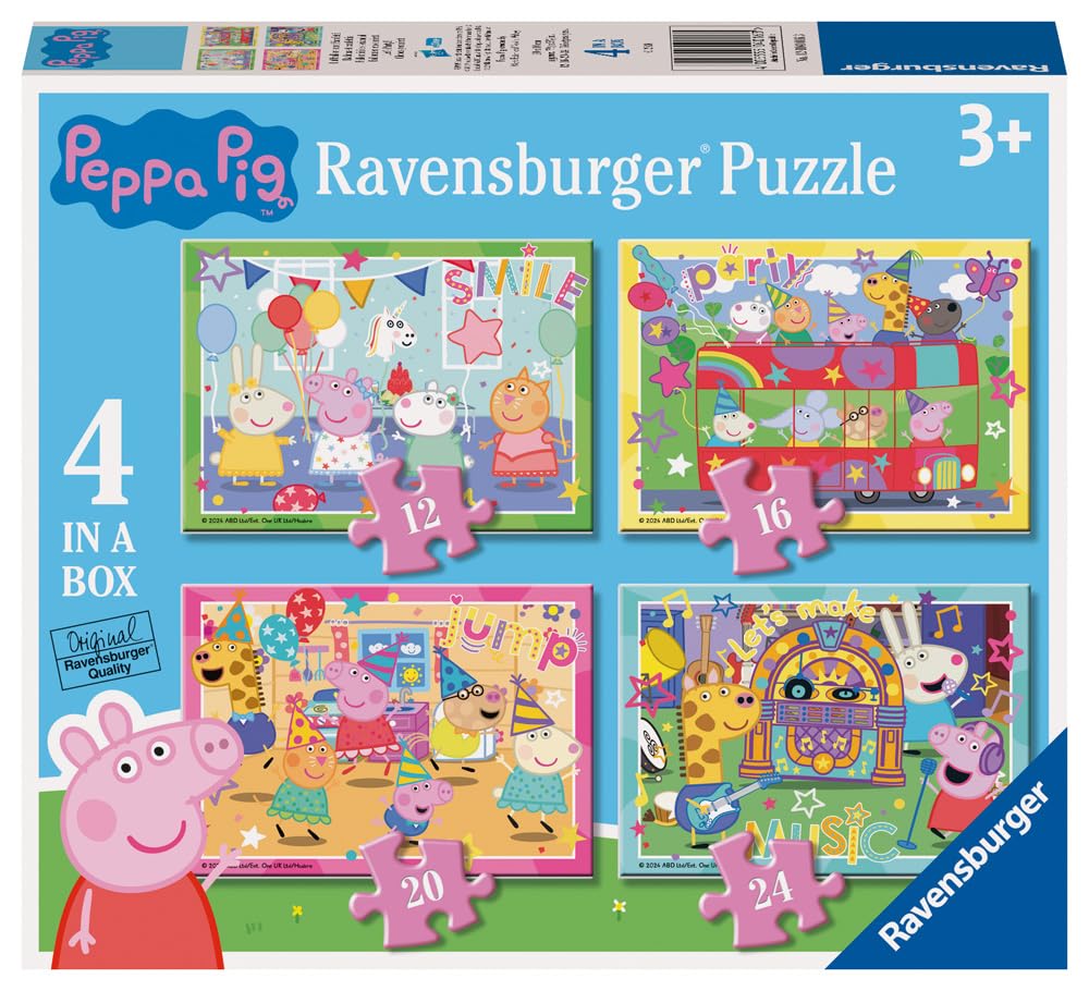 Ravensburger Peppa Pig four-pack box front for family play and problem-solving